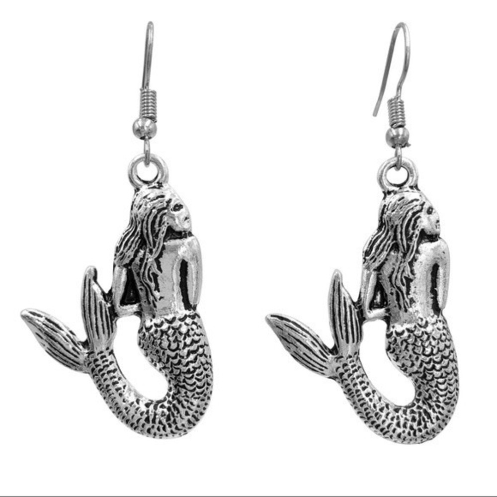 Mermaid Nautical Silver Dangle Earrings